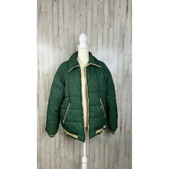 VINTAGE Lacoste Men's Large Green &‎ Beige Reversible Thick Winter Puffer Jacket - Picture 1 of 14